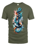 Nautical Anchor Rope T-Shirt Bold Ocean Graphic - military green t-shirt on white background