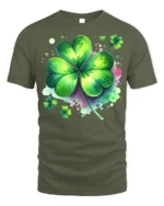 Lucky Four Leaf Clover T-Shirt St. Patrick’s Day - military green t-shirt on white background