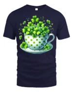 Lucky Shamrock Cup T-Shirt for St. Patrick’s Day Cheer - navy t-shirt on white background