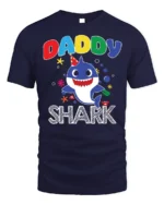 Daddy Shark Birthday T-Shirt for Family Party Fun - navy t-shirt on white background