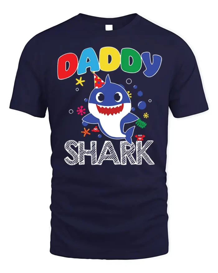 Daddy Shark Birthday T-Shirt for Family Party Fun - navy t-shirt on white background