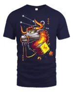 Taurus Bull Zodiac T-Shirt with Electric Cosmic Vibes - navy t-shirt on white background
