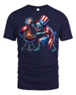 Zombie Uncle Sam BBQ T-Shirt 4th of July Horror Style - navy t-shirt on white background