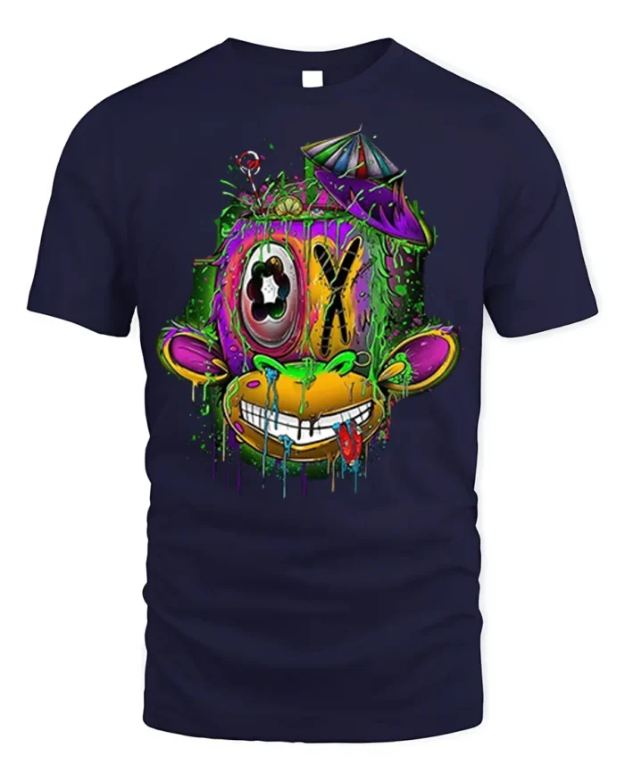 Psychedelic Drip Monkey T-Shirt Urban Street Art - navy t-shirt on white background