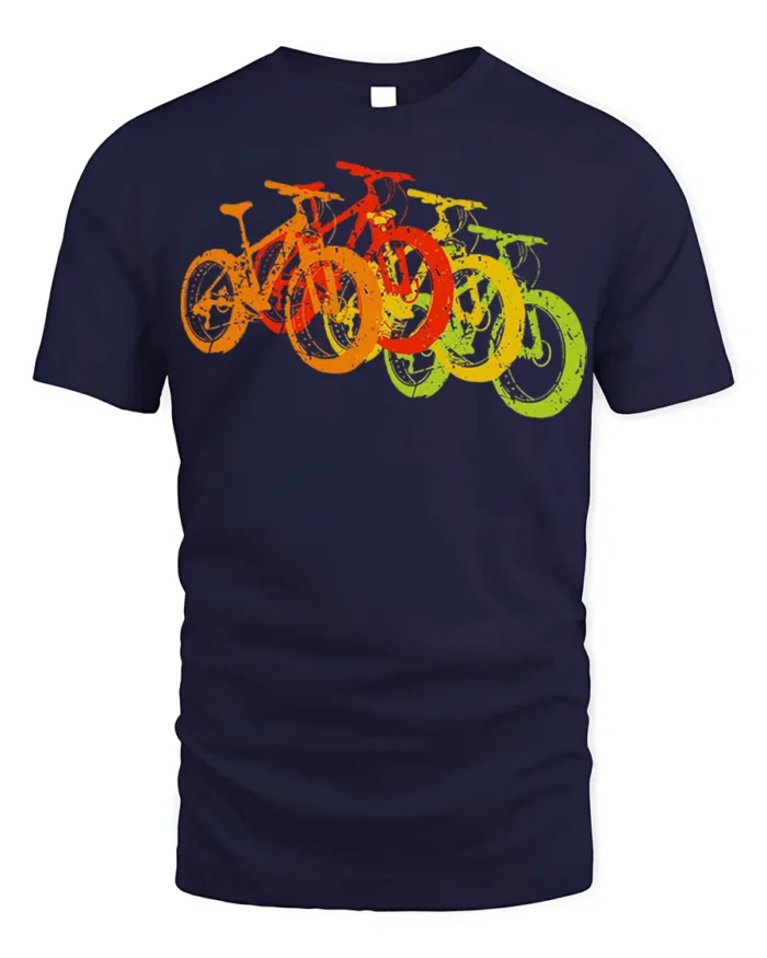 Retro Rainbow Bicycle T-Shirt Colorful Bike Rider - navy t-shirt on white background