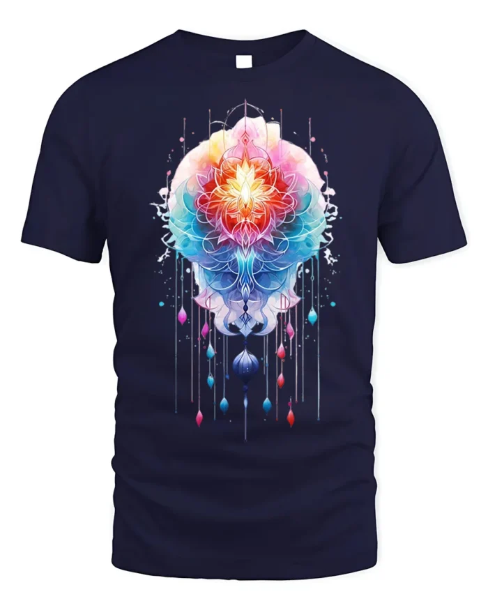Sacred Mandala Lotus T-Shirt Vibrant Spiritual Art - navy t-shirt on white background