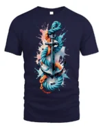 Nautical Anchor Rope T-Shirt Bold Ocean Graphic - navy t-shirt on white background
