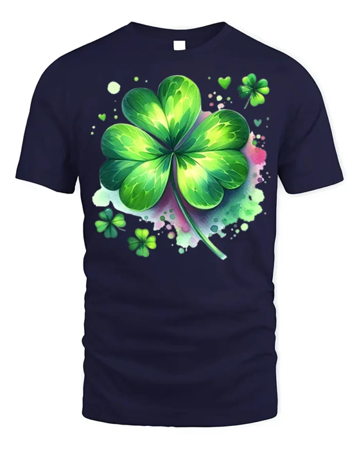 Lucky Four Leaf Clover T-Shirt St. Patrick’s Day - navy t-shirt on white background