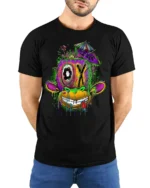 Psychedelic Drip Monkey T-Shirt Urban Street Art - model wearing black shirt, hands behind back