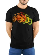 Retro Rainbow Bicycle T-Shirt Colorful Bike Rider - model wearing black shirt, hands behind back