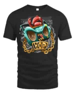 Hip Hop Boombox Graphic T-Shirt with Gold Chain Art - black t-shirt on white background