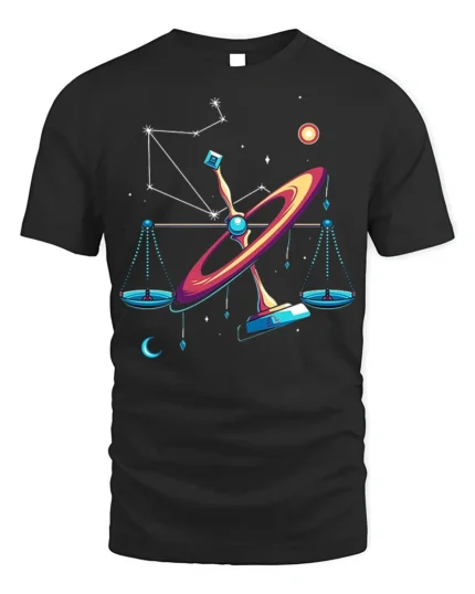 Libra Constellation Cosmic Balance Art T-Shirt Unisex - black t-shirt on white background