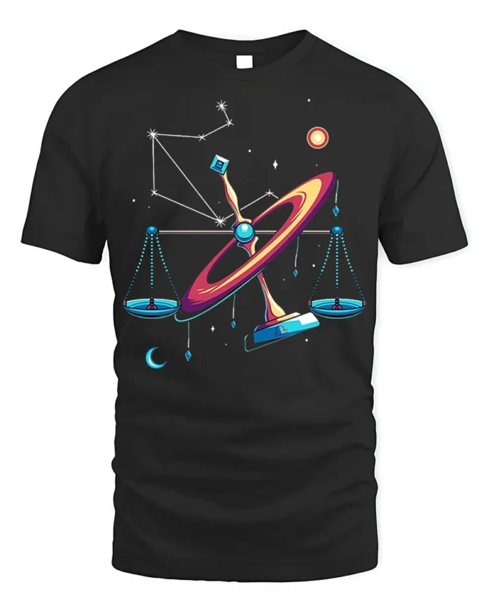 Libra Constellation Cosmic Balance Art T-Shirt Unisex - black t-shirt on white background