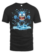 Crazy Splash Water Monster Cartoon Graphic T-Shirt Funny - black t-shirt on white background