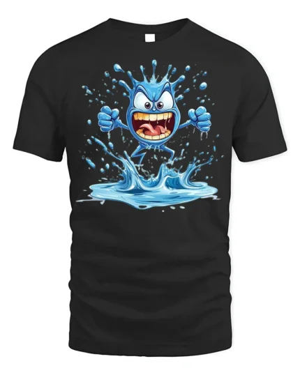 Crazy Splash Water Monster Cartoon Graphic T-Shirt Funny - black t-shirt on white background