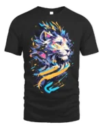 Abstract Neon Lion T-Shirt for Men Women Bold Art Print - black t-shirt on white background