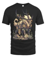 Mythic Forest Guardian Creature T-Shirt for Fantasy Lovers - black t-shirt on white background