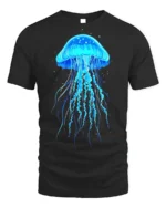 Glowing Blue Jellyfish T-Shirt for Ocean and Sea Lovers - black t-shirt on white background