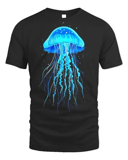 Glowing Blue Jellyfish T-Shirt for Ocean and Sea Lovers - black t-shirt on white background