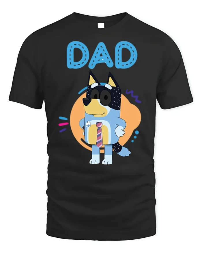 Cute Cartoon Dog Dad T-Shirt for Father’s Day Gift Idea - black t-shirt on white background