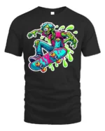 Zombie Skater T-Shirt with Neon Colors and Slime Graphic - black t-shirt on white background