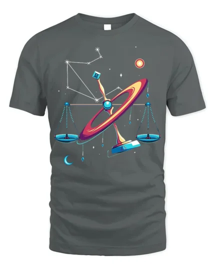 Libra Constellation Cosmic Balance Art T-Shirt Unisex - gray t-shirt on white background