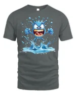 Crazy Splash Water Monster Cartoon Graphic T-Shirt Funny - gray t-shirt on white background