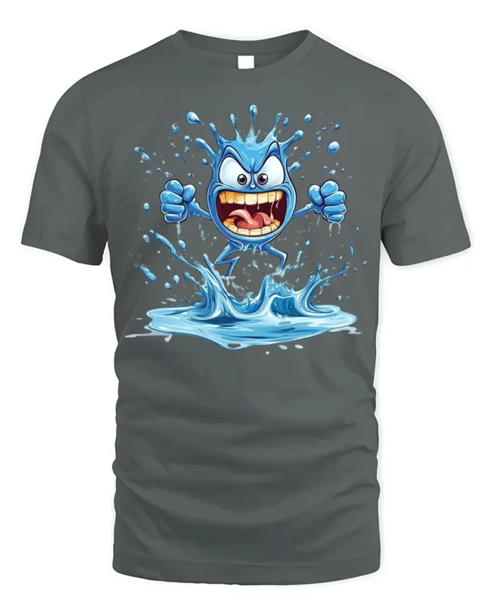 Crazy Splash Water Monster Cartoon Graphic T-Shirt Funny - gray t-shirt on white background