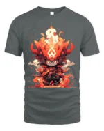 Fire Demon Chibi Warrior T-Shirt Anime Flame Art Design - gray t-shirt on white background