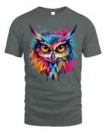 Color Splash Owl T-Shirt with Vibrant Artistic Design - gray t-shirt on white background