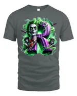 Green Haired Gothic Clown T-Shirt with Purple R Horror Art - gray t-shirt on white background