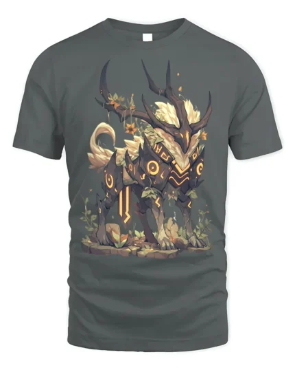 Mythic Forest Guardian Creature T-Shirt for Fantasy Lovers - gray t-shirt on white background
