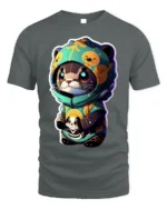 Cute Otter Hoodie T-Shirt with Cartoon Kawaii Animal Art - gray t-shirt on white background