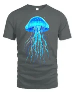 Glowing Blue Jellyfish T-Shirt for Ocean and Sea Lovers - gray t-shirt on white background