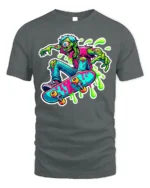 Zombie Skater T-Shirt with Neon Colors and Slime Graphic - gray t-shirt on white background