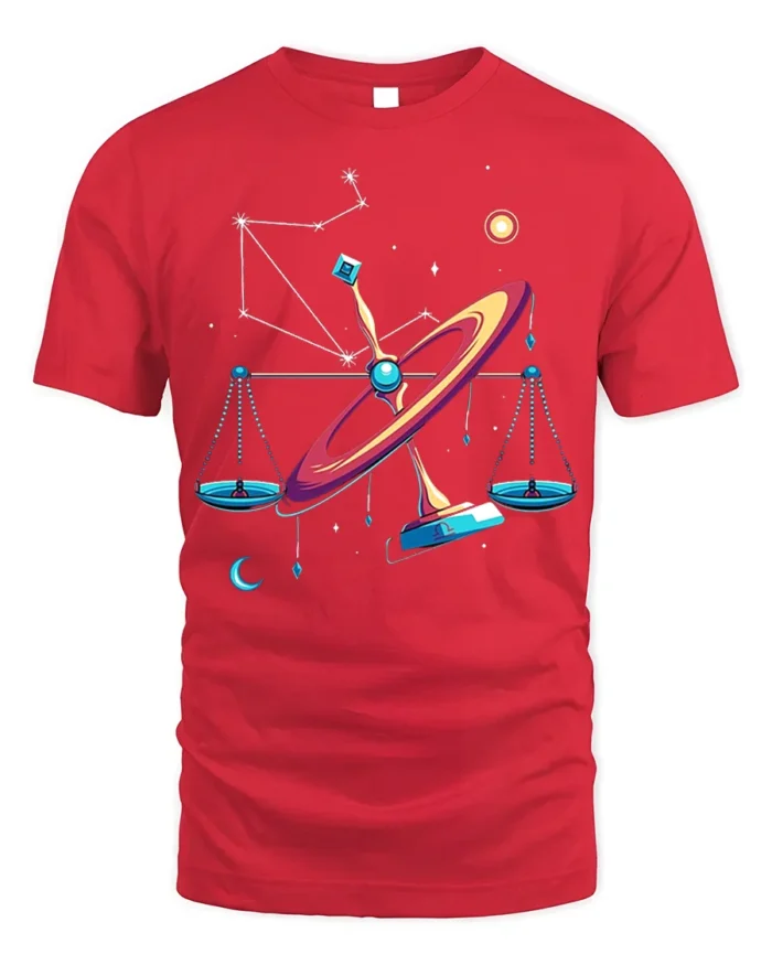 Libra Constellation Cosmic Balance Art T-Shirt Unisex - red t-shirt on white background