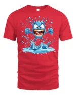Crazy Splash Water Monster Cartoon Graphic T-Shirt Funny - red t-shirt on white background