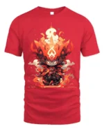 Fire Demon Chibi Warrior T-Shirt Anime Flame Art Design - red t-shirt on white background