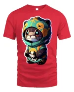 Cute Otter Hoodie T-Shirt with Cartoon Kawaii Animal Art - red t-shirt on white background