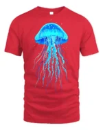 Glowing Blue Jellyfish T-Shirt for Ocean and Sea Lovers - red t-shirt on white background