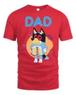 Cute Cartoon Dog Dad T-Shirt for Father’s Day Gift Idea - red t-shirt on white background