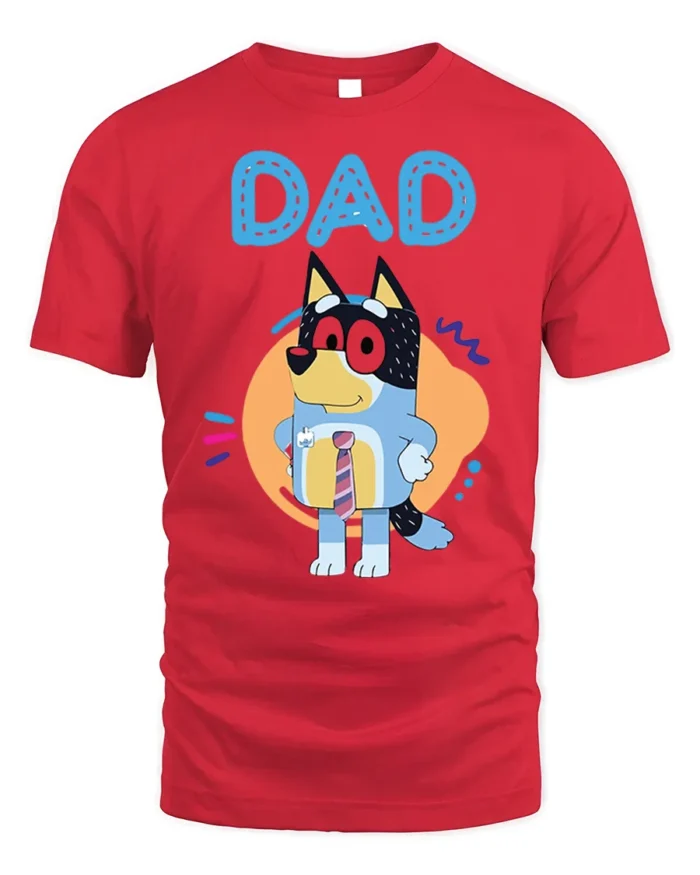 Cute Cartoon Dog Dad T-Shirt for Father’s Day Gift Idea - red t-shirt on white background
