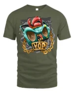 Hip Hop Boombox Graphic T-Shirt with Gold Chain Art - military green t-shirt on white background