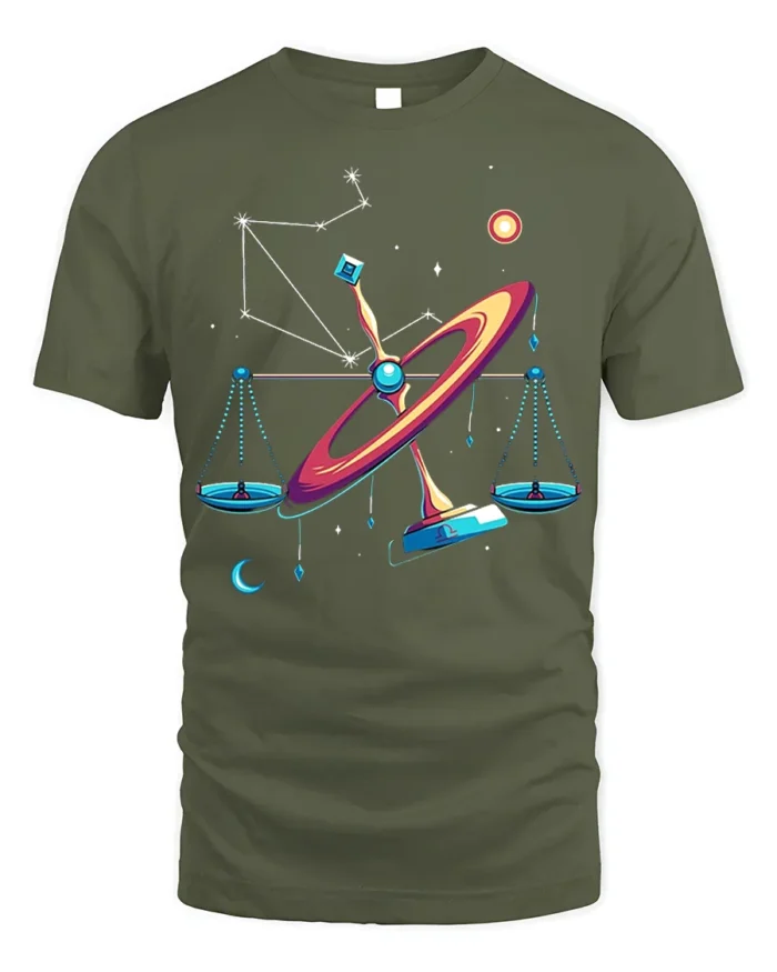 Libra Constellation Cosmic Balance Art T-Shirt Unisex - military green t-shirt on white background