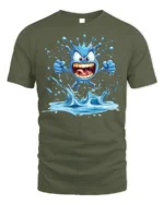 Crazy Splash Water Monster Cartoon Graphic T-Shirt Funny - military green t-shirt on white background