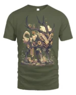 Mythic Forest Guardian Creature T-Shirt for Fantasy Lovers - military green t-shirt on white background