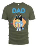 Cute Cartoon Dog Dad T-Shirt for Father’s Day Gift Idea - military green t-shirt on white background
