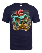 Hip Hop Boombox Graphic T-Shirt with Gold Chain Art - navy t-shirt on white background