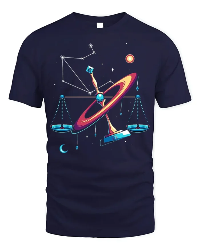 Libra Constellation Cosmic Balance Art T-Shirt Unisex - navy t-shirt on white background