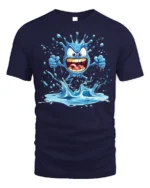 Crazy Splash Water Monster Cartoon Graphic T-Shirt Funny - navy t-shirt on white background